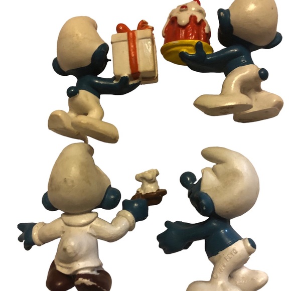 Lot of 4 Vintage Smurfs 1979 Peyo Germany Bully cake, present, bedtime - Picture 12 of 12